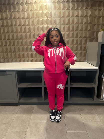 PINK STORM FULL ZIP UP HOODIE