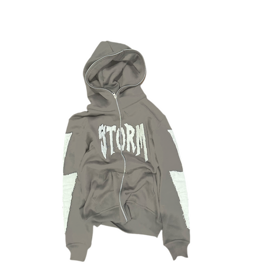GREY STORM FULL ZIP UP HOODIE